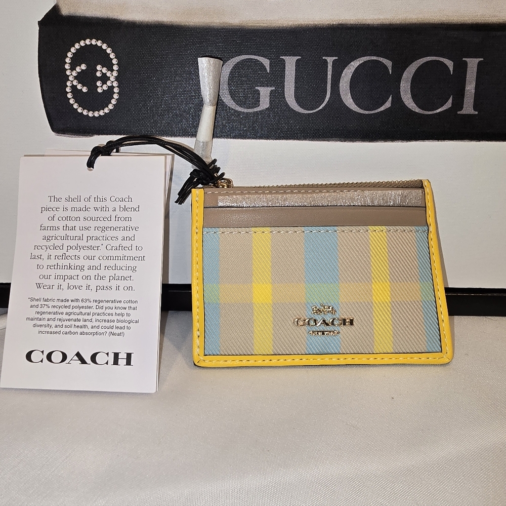 Coach Multicolor Plaid Card Holder Nwt